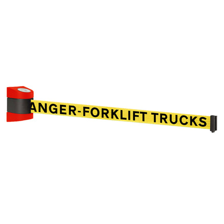 WallPro 400 4.6m x 50mm Belt Barrier System (Red / Danger Fork Lift Trucks | Yel-Blk)