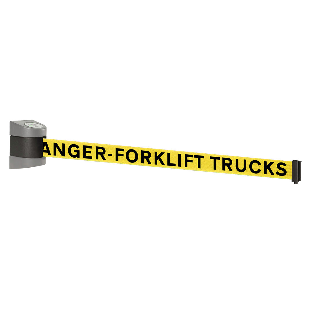 WallPro 400 4.6m x 50mm Belt Barrier System (Silver / Danger Fork Lift Trucks | Yel-Blk)