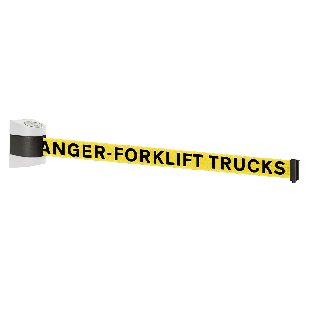 WallPro 400 4.6m x 50mm Belt Barrier System (White / Danger Fork Lift Trucks | Yel-Blk)