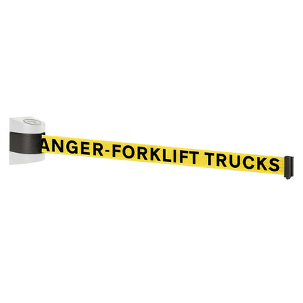 WallPro 400 4.6m x 50mm Belt Barrier System (White / Danger Fork Lift Trucks | Yel-Blk)