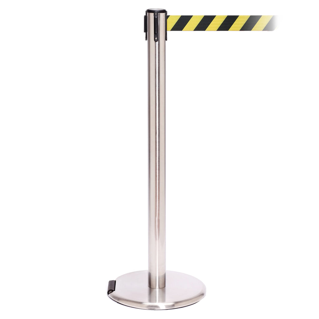 RollerPro 250 3.4m x 50mm Belt Barrier System (Polished Stainless / Yellow / Black Chevron)