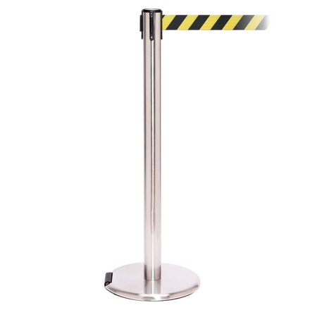 RollerPro 250 3.4m x 50mm Belt Barrier System (Polished Stainless / Yellow / Black Chevron)