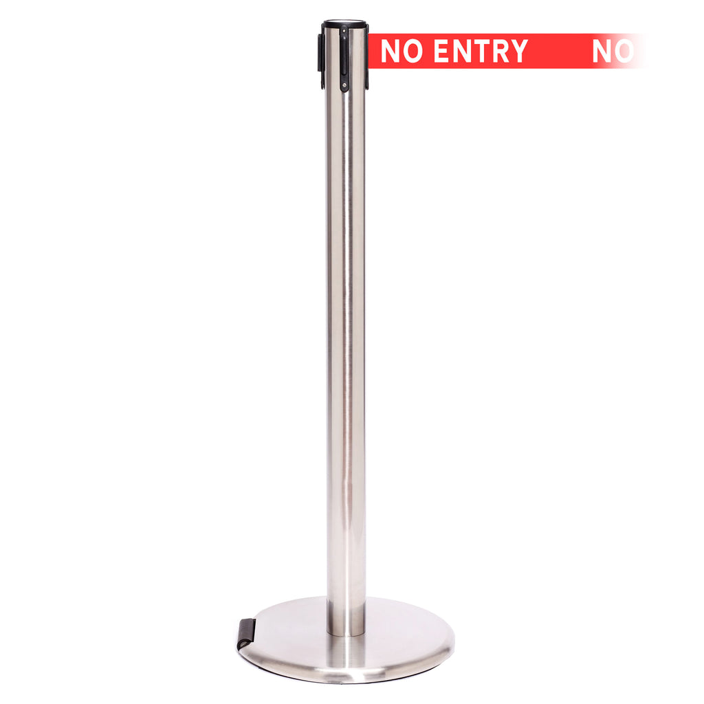 RollerPro 250 3.4m x 50mm Belt Barrier System (Polished Stainless / No Entry | Red)