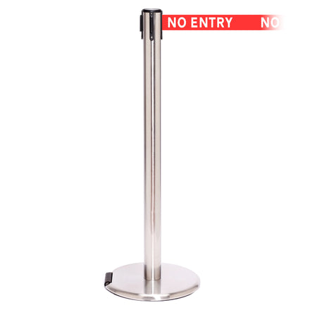 RollerPro 250 3.4m x 50mm Belt Barrier System (Polished Stainless / No Entry | Red)