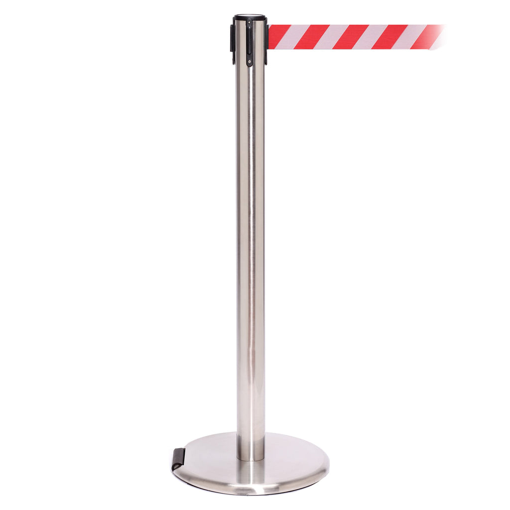 RollerPro 250 3.4m x 50mm Belt Barrier System (Satin Stainless / Red / White  Chevron)