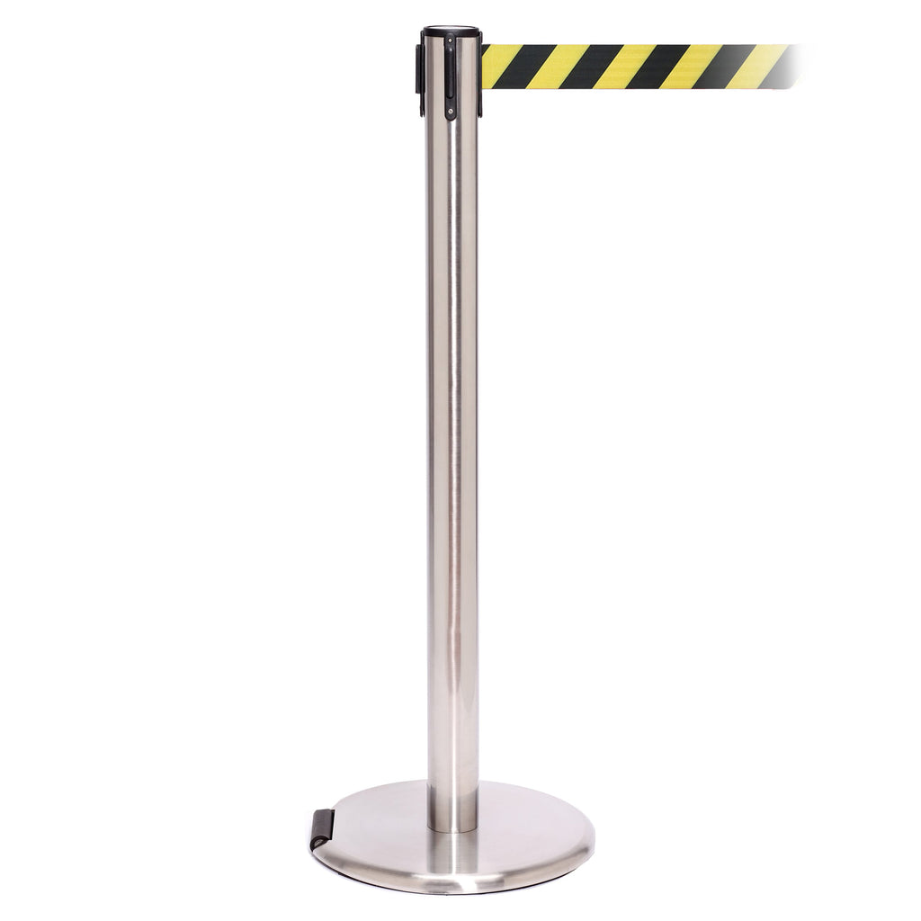 RollerPro 250 3.4m x 50mm Belt Barrier System (Satin Stainless / Yellow / Black Chevron)