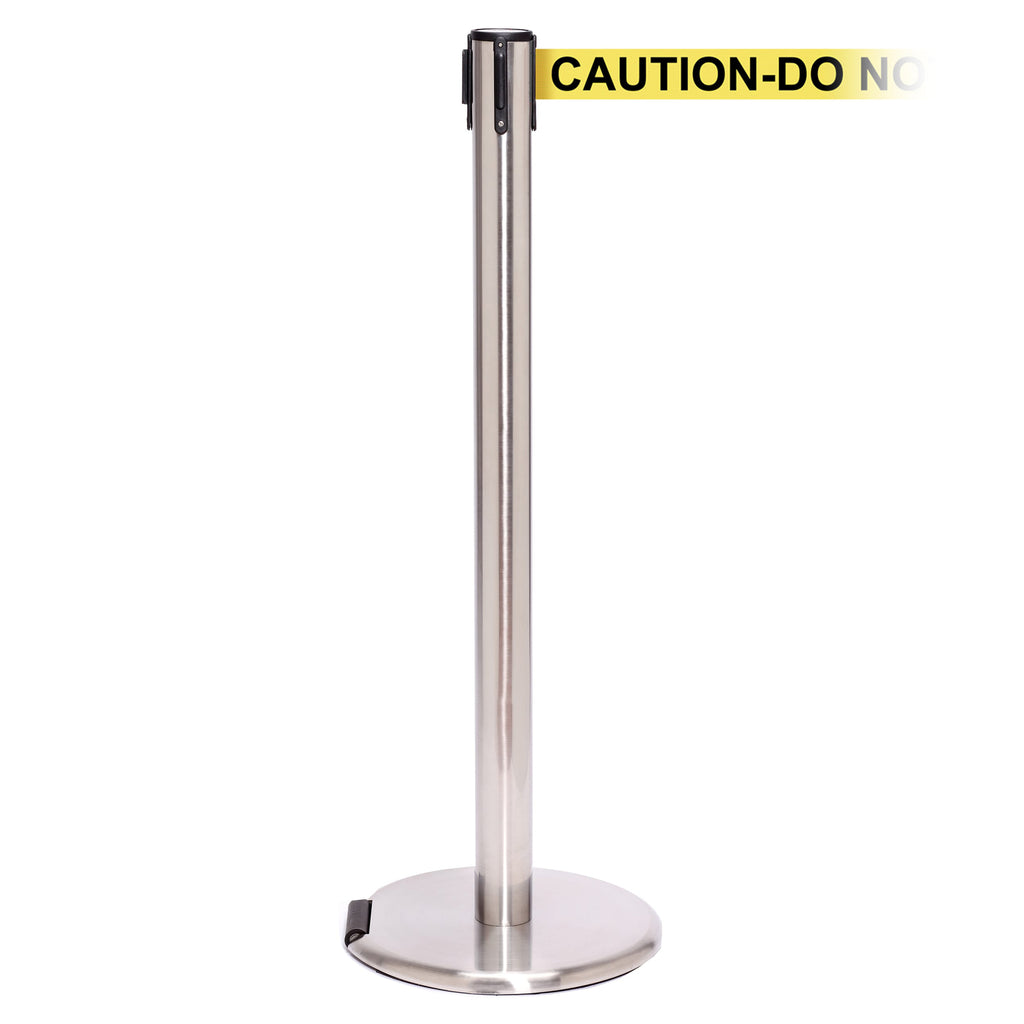 RollerPro 250 3.4m x 50mm Belt Barrier System (Satin Stainless / Caution Do Not Enter | Yel-Blk)