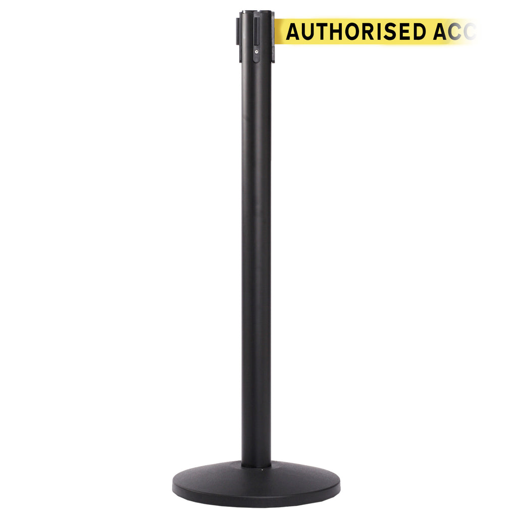 QueueMaster 550 3.4m x 50mm Belt Barrier System (Black / Authorised Access Only | Yel-Blk)