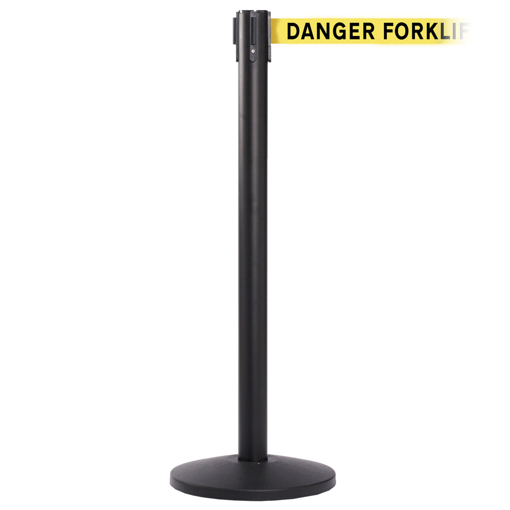 QueueMaster 550 3.4m x 50mm Belt Barrier System (Black / Danger Fork Lift Trucks | Yel-Blk)