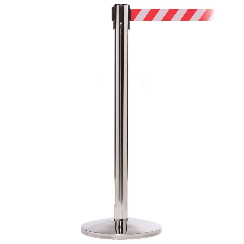 QueueMaster 550 3.4m x 50mm Belt Barrier System (Polished Stainless / Red / White  Chevron)