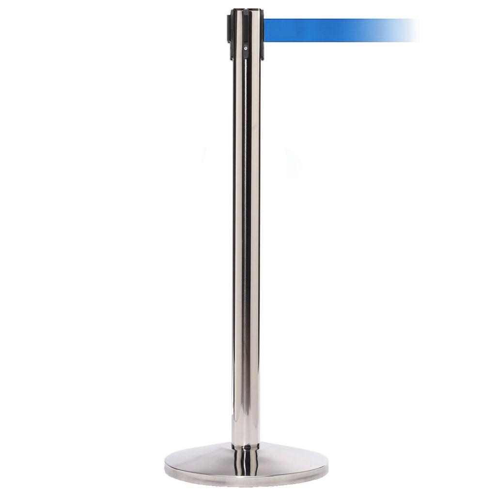 QueueMaster 550 3.4m x 50mm Belt Barrier System (Polished Stainless / Blue)