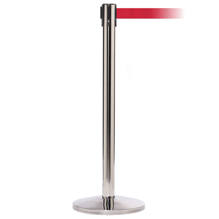 QueueMaster 550 3.4m x 50mm Belt Barrier System (Polished Stainless / Red)