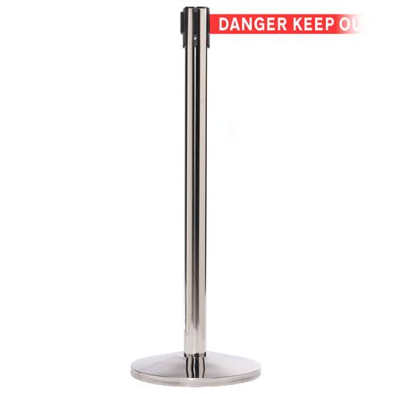 QueueMaster 550 3.4m x 50mm Belt Barrier System (Polished Stainless / Danger Keep Out | Red-White)