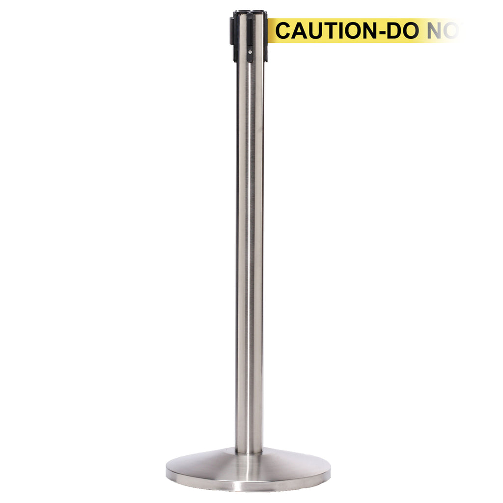 QueueMaster 550 3.4m x 50mm Belt Barrier System (Satin Stainless / Caution Do Not Enter | Yel-Blk)