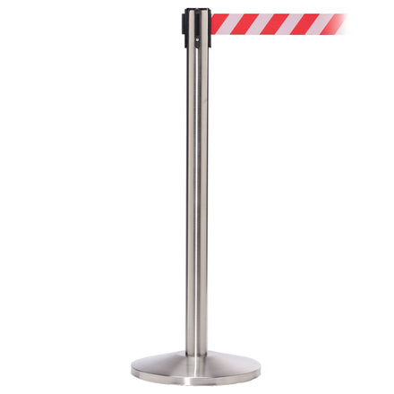 QueueMaster 550 3.4m x 50mm Belt Barrier System (Satin Stainless / Red / White  Chevron)