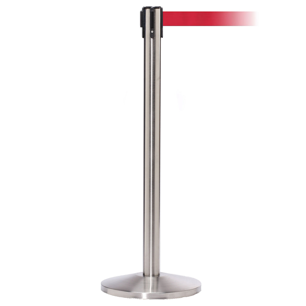 QueueMaster 550 3.4m x 50mm Belt Barrier System (Satin Stainless / Red)