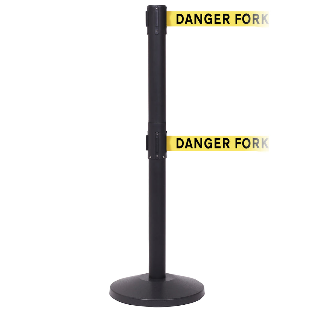 QueueMaster 550 Twin 3.4m x 50mm Belt Barrier System (Black / Danger Fork Lift Trucks | Yel-Blk)