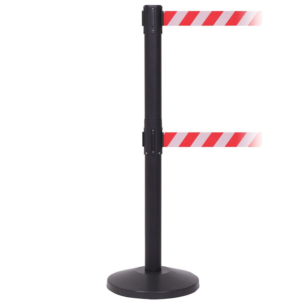 QueueMaster 550 Twin 3.4m x 50mm Belt Barrier System (Black / Red / White  Chevron)