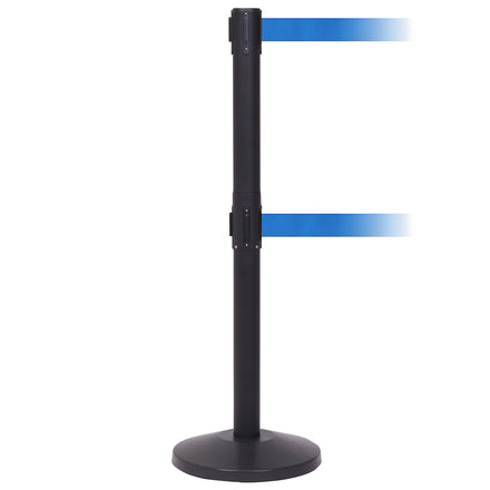 QueuePro Twin 250 Twin 3.4m x 50mm Belt Barrier System (Black / Blue)