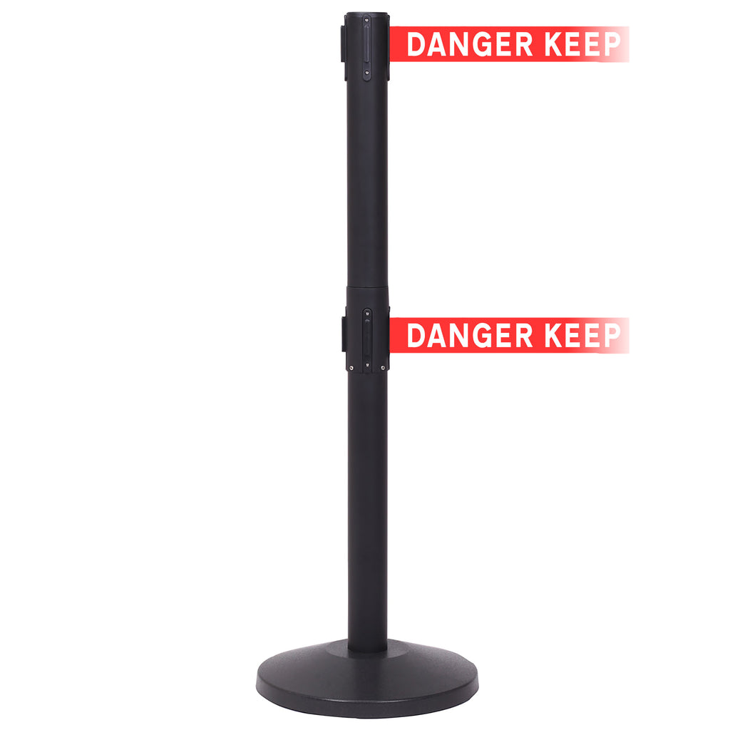 QueuePro Twin 250 Twin 3.4m x 50mm Belt Barrier System (Black / Danger Keep Out | Red-White)