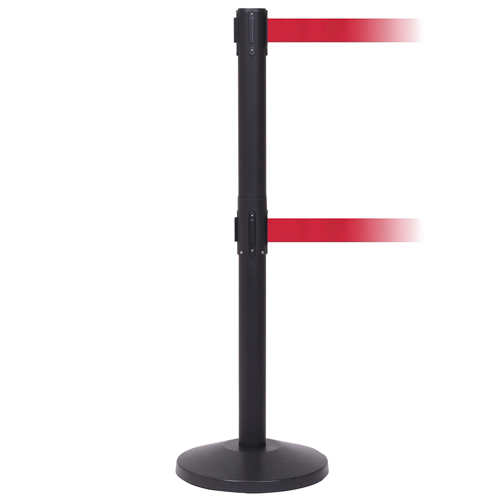 QueuePro Twin 250 Twin 3.4m x 50mm Belt Barrier System (Black / Red)