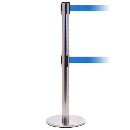 QueuePro Twin 250 Twin 3.4m x 50mm Belt Barrier System (Polished Stainless / Blue)