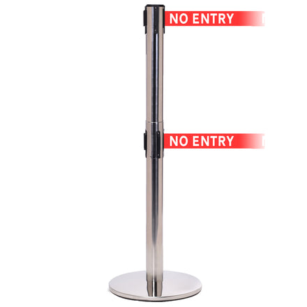 QueuePro Twin 250 Twin 3.4m x 50mm Belt Barrier System (Polished Stainless / No Entry | Red)