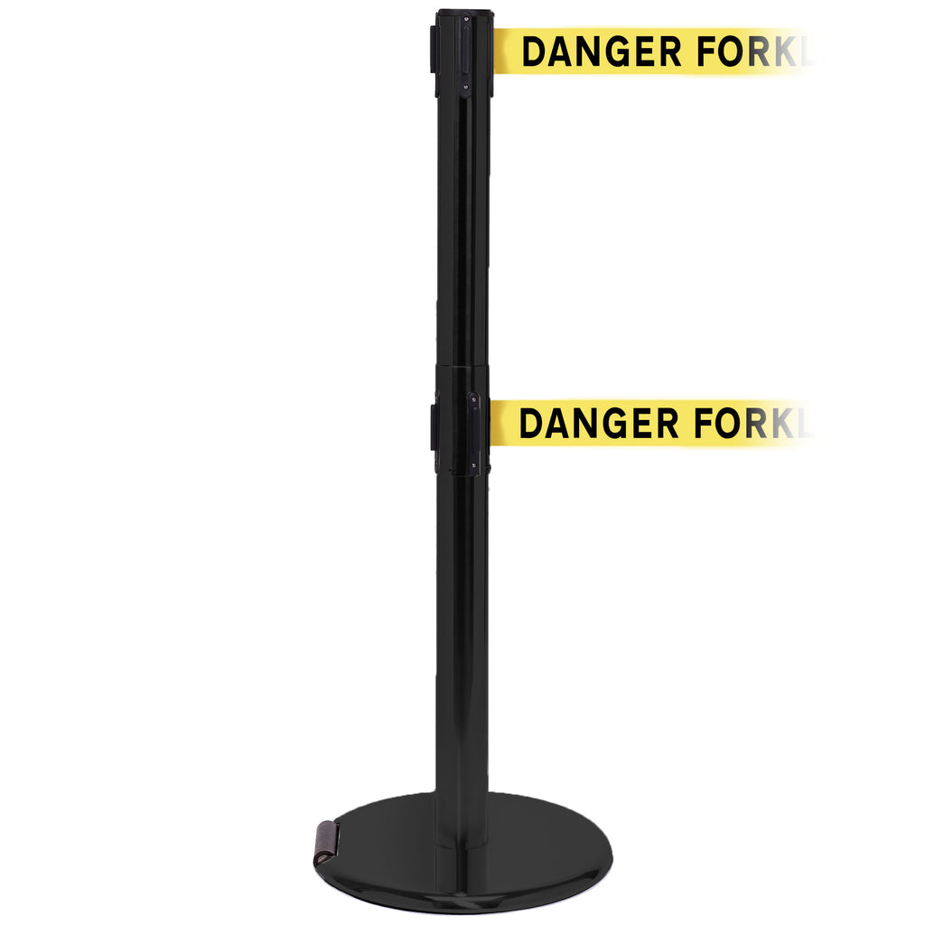 RollerPro 250 Twin 3.4m x 50mm Belt Barrier System (Black / Danger Fork Lift Trucks | Yel-Blk)