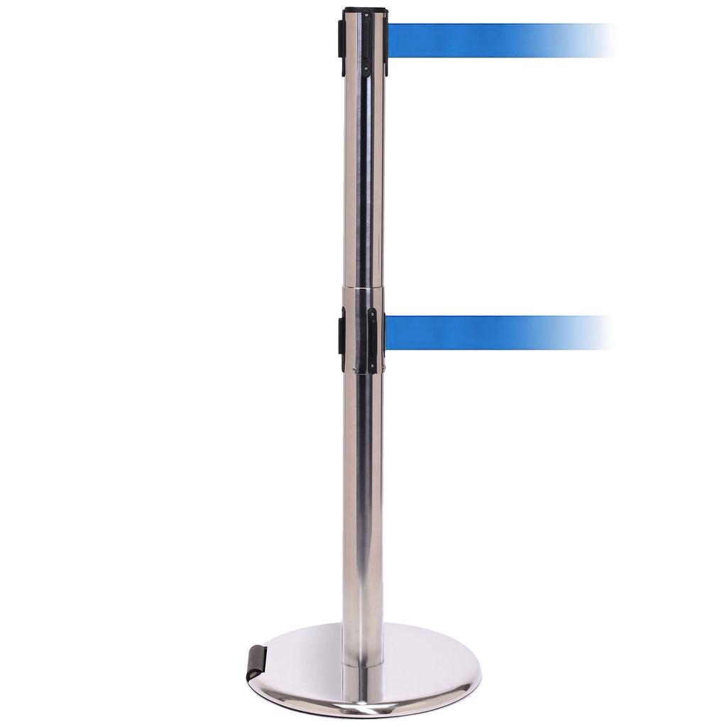 RollerPro 250 Twin 3.4m x 50mm Belt Barrier System (Polished Stainless / Blue)