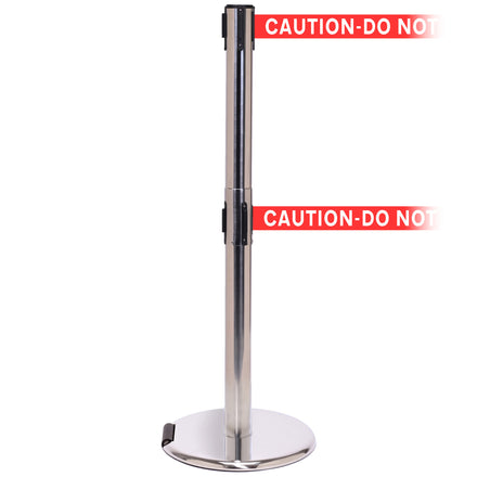 RollerPro 250 Twin 3.4m x 50mm Belt Barrier System (Polished Stainless / Caution Do Not Enter | Red-White)