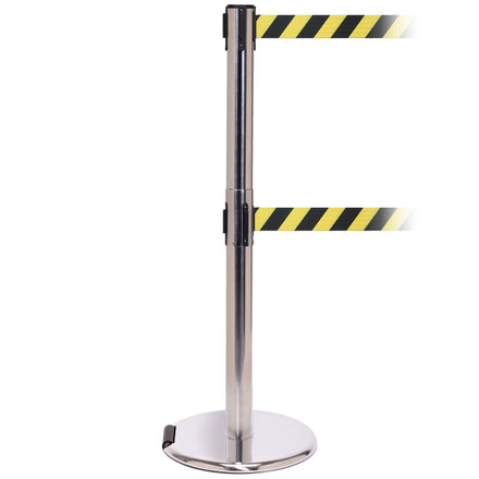 RollerPro 250 Twin 3.4m x 50mm Belt Barrier System (Polished Stainless / Yellow / Black Chevron)