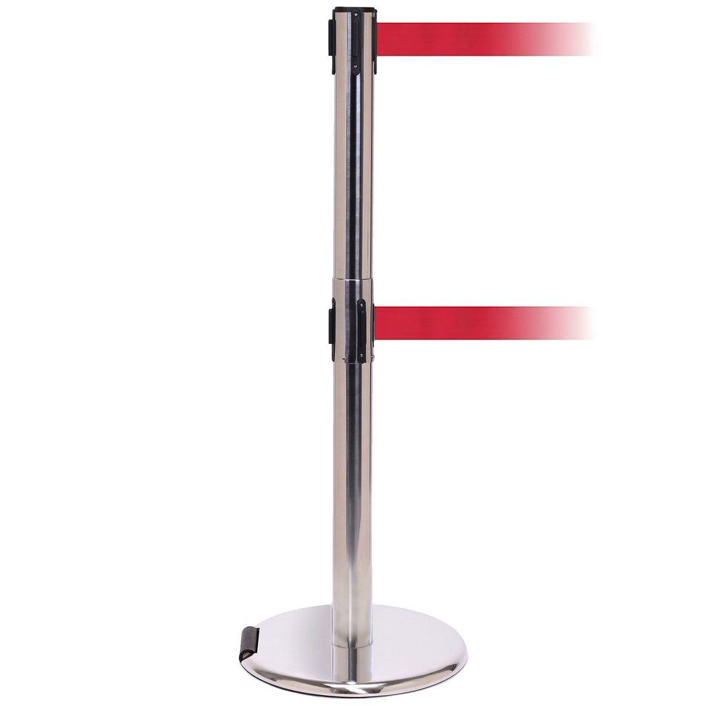 RollerPro 250 Twin 3.4m x 50mm Belt Barrier System (Polished Stainless / Red)