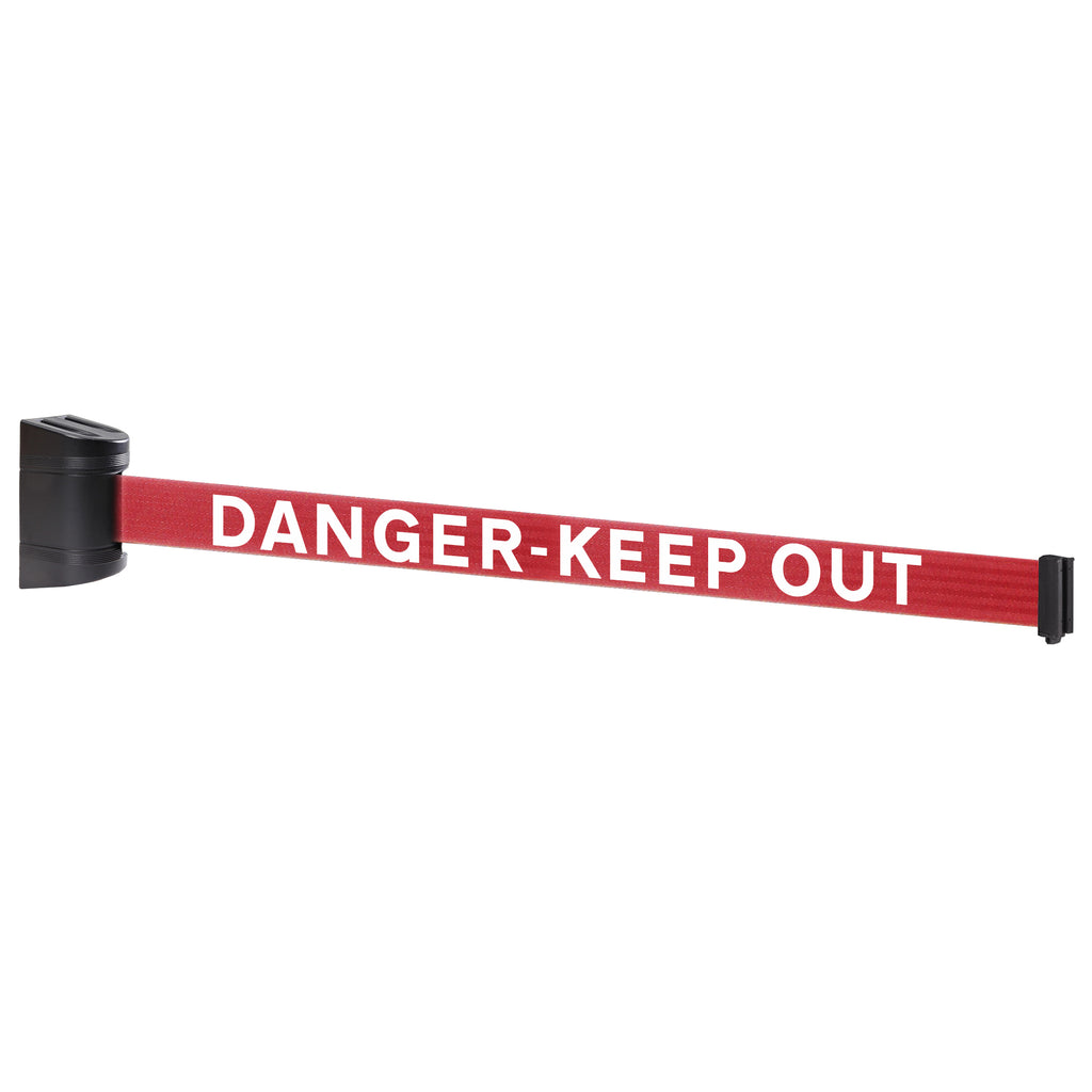 WallPro 300 50mm Wall Mounted Belt Barrier System (2.3m / Black / Danger Keep Out | Red-White)