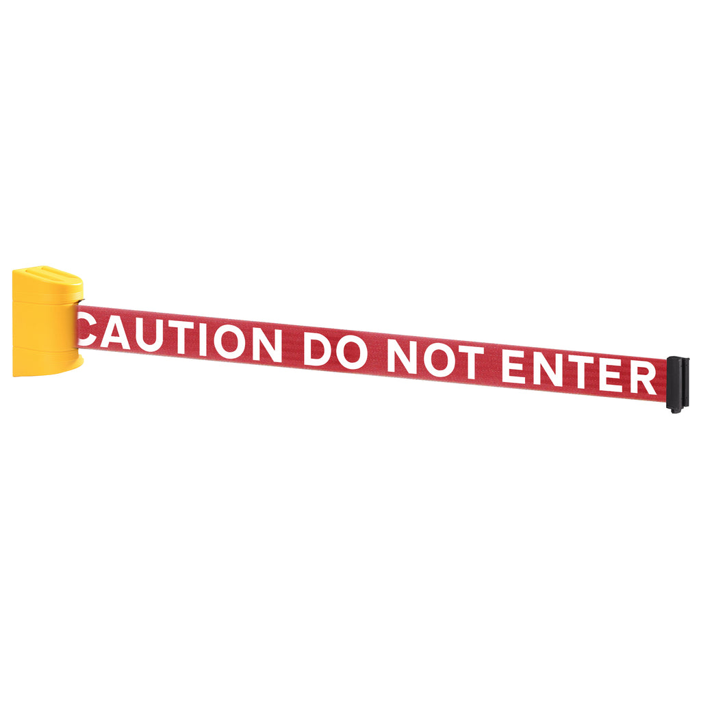 WallPro 300 50mm Wall Mounted Belt Barrier System (2.3m / Yellow / Caution Do Not Enter | Red-White)