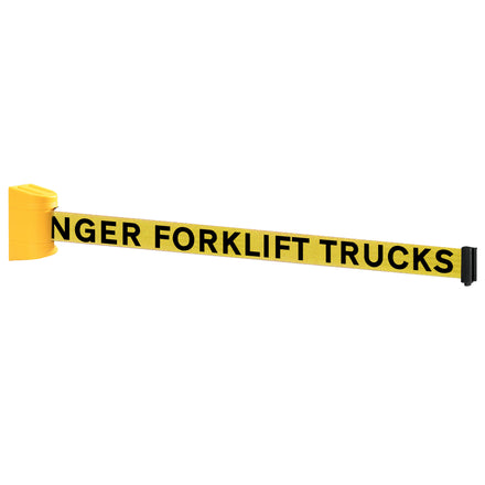 WallPro 300 50mm Wall Mounted Belt Barrier System (2.3m / Yellow / Danger Fork Lift Trucks | Yel-Blk)