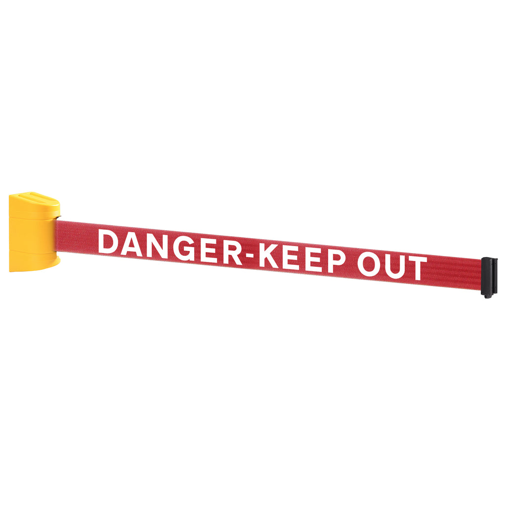 WallPro 300 50mm Wall Mounted Belt Barrier System (2.3m / Yellow / Danger Keep Out | Red-White)