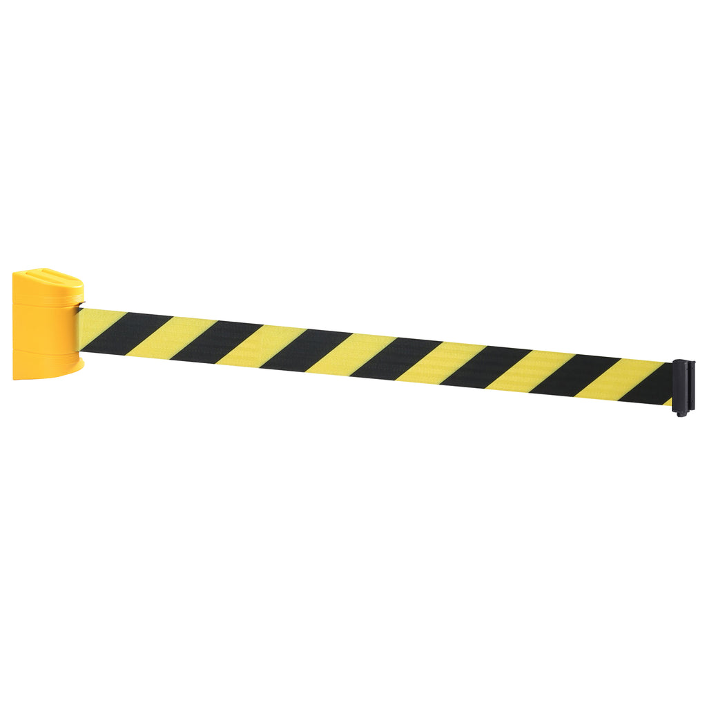 WallPro 300 50mm Wall Mounted Belt Barrier System (2.3m / Yellow / Yellow / Black Chevron)