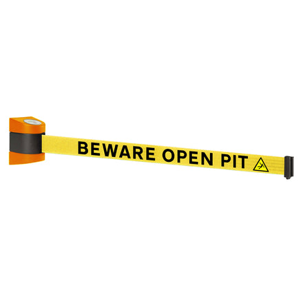 WallPro 400 4.6m x 50mm Belt Barrier System (Orange / Beware Open Pit |Yel-Blk)