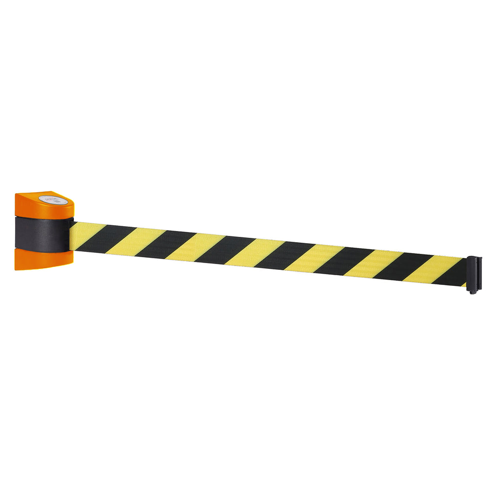 WallPro 400 4.6m x 50mm Belt Barrier System (Orange / Yellow / Black Chevron)