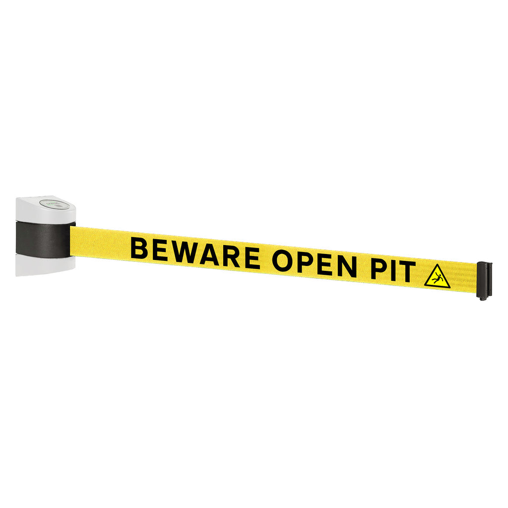 WallPro 400 4.6m x 50mm Belt Barrier System (White / Beware Open Pit |Yel-Blk)