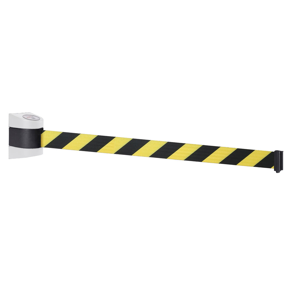 WallPro 400 4.6m x 50mm Belt Barrier System (White / Yellow / Black Chevron)