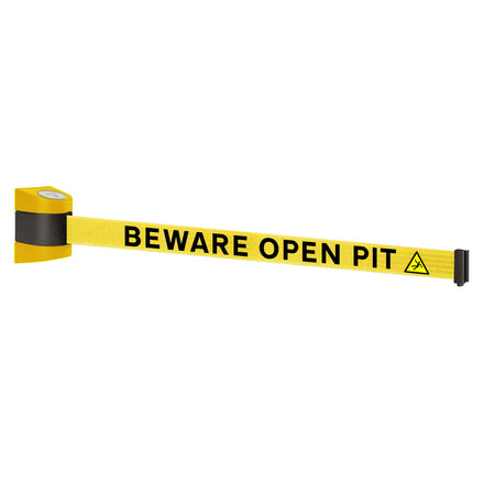 WallPro 400 4.6m x 50mm Belt Barrier System (Yellow / Beware Open Pit |Yel-Blk)