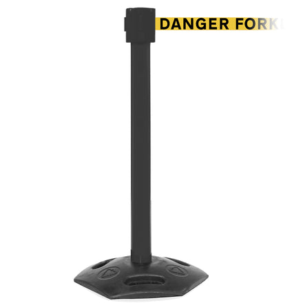 WeatherMaster 335 10.6m x 50mm Belt Barrier System (Black / Danger Fork Lift Trucks | Yel-Blk)