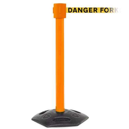 WeatherMaster 335 10.6m x 50mm Belt Barrier System (Orange / Danger Fork Lift Trucks | Yel-Blk)