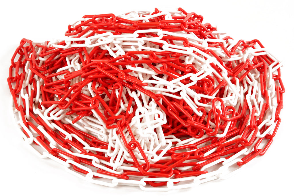 8mm Red & White Plastic Barrier Chain - 25M