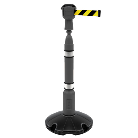 Skipper Retractable Barrier Post & Barrier Kit (Silver / Black and Yellow Tape)