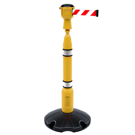 Skipper Retractable Barrier Post & Barrier Kit (Yellow / Red and White Tape)