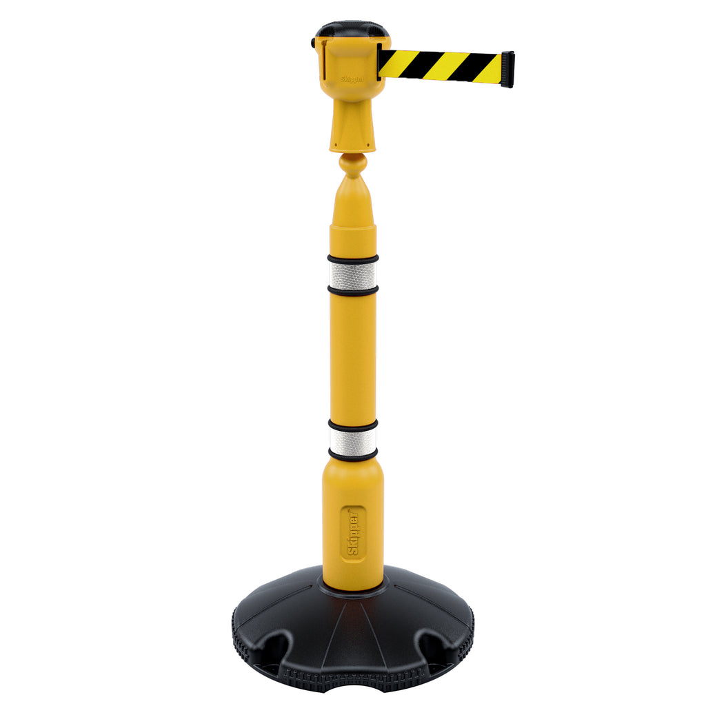 Skipper Retractable Barrier Post & Barrier Kit (Yellow / Black and Yellow Tape)