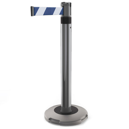 Skipper Q Retractable Queue Barrier | 3.0m x 50mm Belt (Blue/White Chevron / Black)