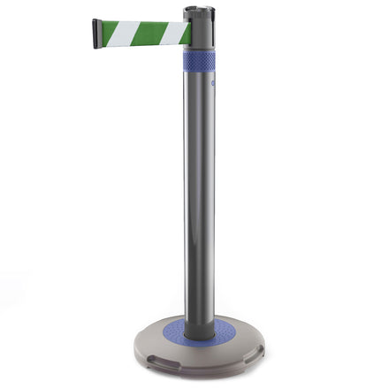 Skipper Q Retractable Queue Barrier | 3.0m x 50mm Belt (Green/White Chevron / Blue)